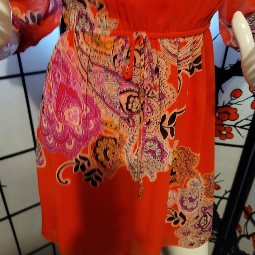ENFOCUS STUDIO LADIES SHEER BLOUSON PAISLEY DRESS/ORANGE PAISLEY ART/SIZE 6P - Picture 5 of 12